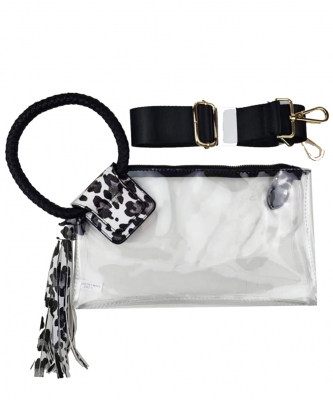 See Thru Transparent Clear Cuff Handle Clutch AD205T SNOW LEOPARD